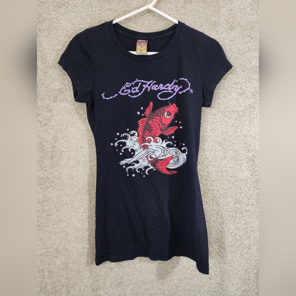 Ed Hardy Black T-Shirt with Red Fish Design - Picture 5 of 5